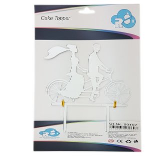 Cake Topper Brautpaar auf Fahrrad silber