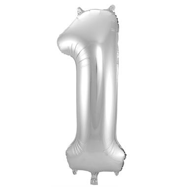 Silberner Folienballon Zahl 1 - Maße: 86 cm
