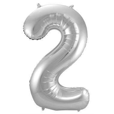 Silberner Folienballon Zahl 2 - Maße: 86 cm