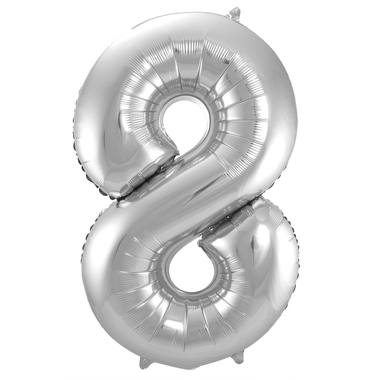 Silberner Folienballon Zahl 8 - Maße: 86 cm