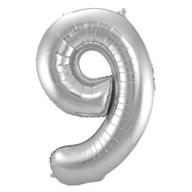 Silberner Folienballon Zahl 9 - Maße: 86 cm