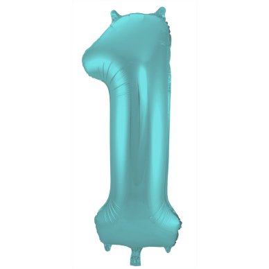 Folienballon Zahl 1 - Pastell Aqua Metallic