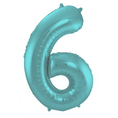 Folienballon Zahl 6 - Pastell Aqua Metallic