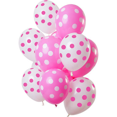 Ballons Dots Pink-Weiß 30cm - 12 Stück