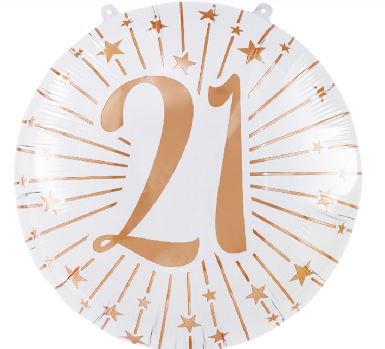 Folienballon Zahl 21, weiß/rosegold, 71 cm Folienballon Zahl 21, weiß/rosegold, 71 cm