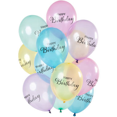 Happy Birthday Pastellballons, 12 Stück
