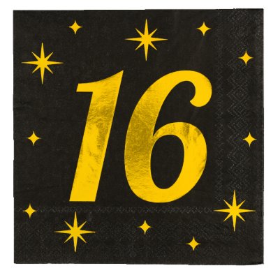 Servietten zum 16.Geburtstag, schwarz Servietten zum 16.Geburtstag, schwarz
