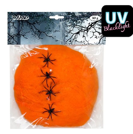 Spinnweben mit Spinnen, Neonorange