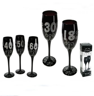 Sektglas mit Zahl 60, schwarz