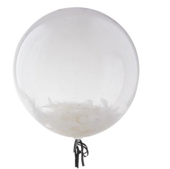 Ballon transparent mit weißen Federn