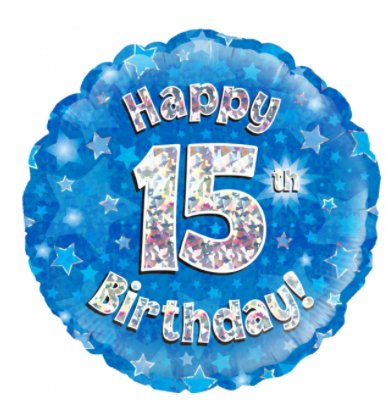 Zum 15.Geburtstag - Ballon mit Zahl 15,blau