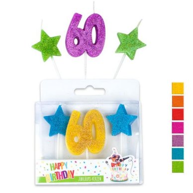 Geburtstagskerze 60 mit 2 Zusatzkerzen