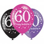 Luftballons Pink,Lila, Schwarz 60. Geburtstag