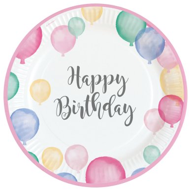 Teller Happy Birthday Pastellfarben, 23 cm