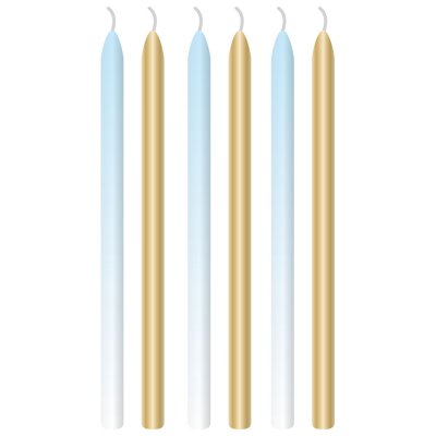 Lange Kerzen hellblau/gold, 6 Stück