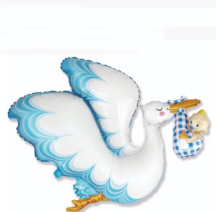 Storch blau mit Baby als Folienballon Storch blau mit Baby als Folienballon