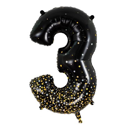 Folienballon Zahl 3 Sparkling Holo Schwarz