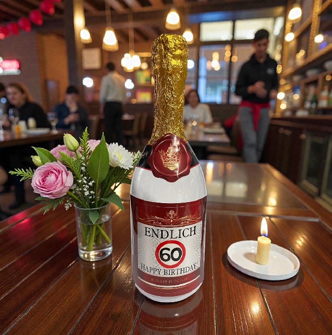 Flasche zum 60.Geburtstag - befüllbar Flasche zum 60.Geburtstag - befüllbar
