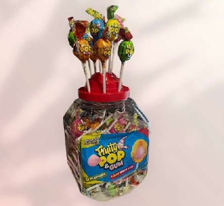 Frucht Lutscher mit Kaugummikern, 1 Stück