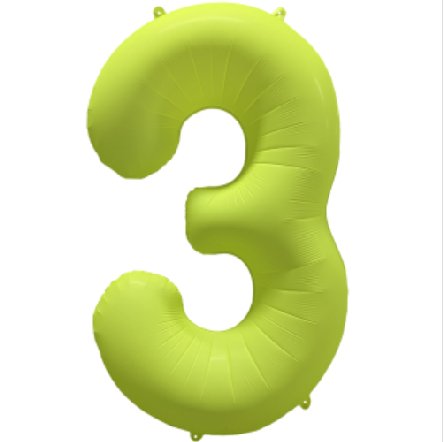 NEON GELB Ballon Zahl 3, Maße: 86 cm