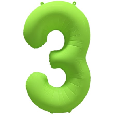 NEON GRÜN Ballon Zahl 3, Maße: 86 cm