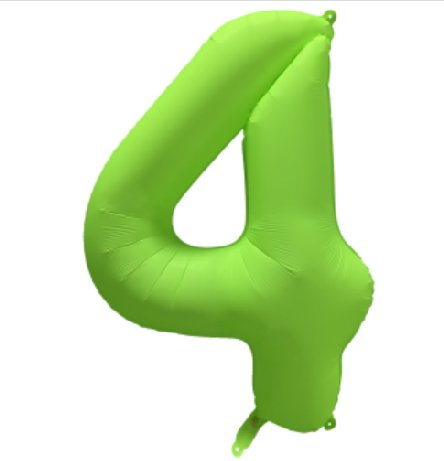NEON GRÜN Ballon Zahl 4, Maße: 86 cm