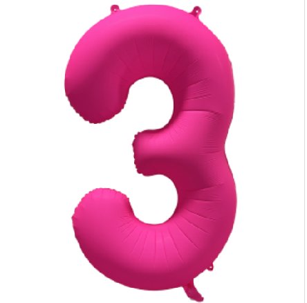 NEON PINK Ballon Zahl 3, Maße: 86 cm